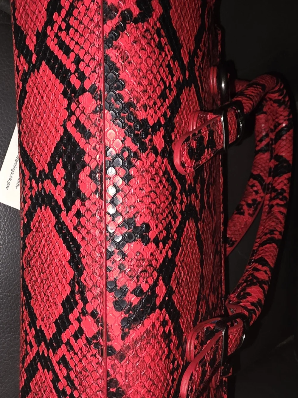 Ed Hardy Red and Black Snake-Print Satchel with Charm Chain